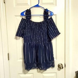 Navy Pinstripe Off-shoulder Blouse 🦋